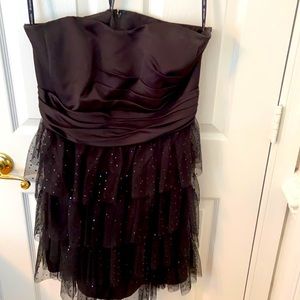Davids Bridal strapless black dress tulle skirt 14